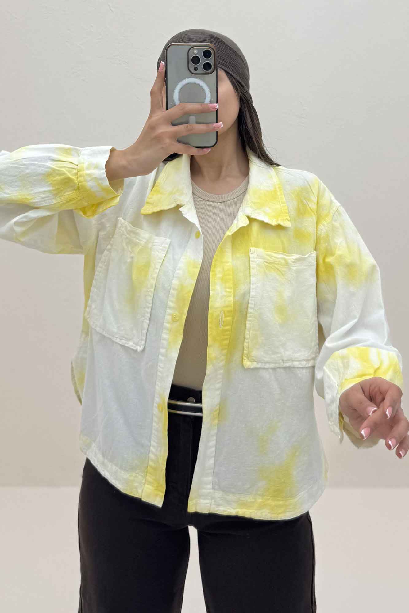 مانتو لینن پایین هلال دو جیب TR (آبرنگی)