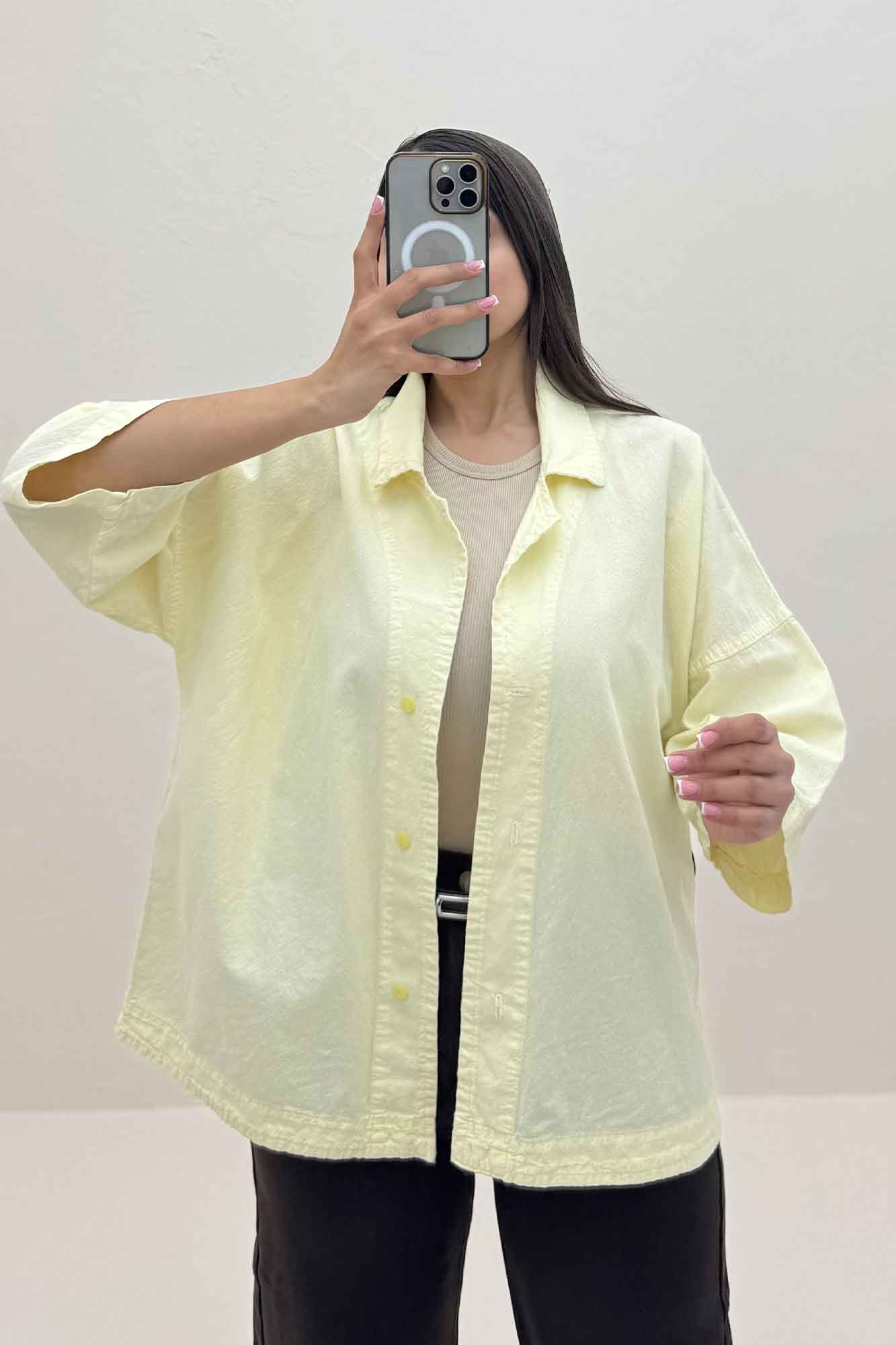 مانتو لینن آستین سه رب یقه شکاری TR