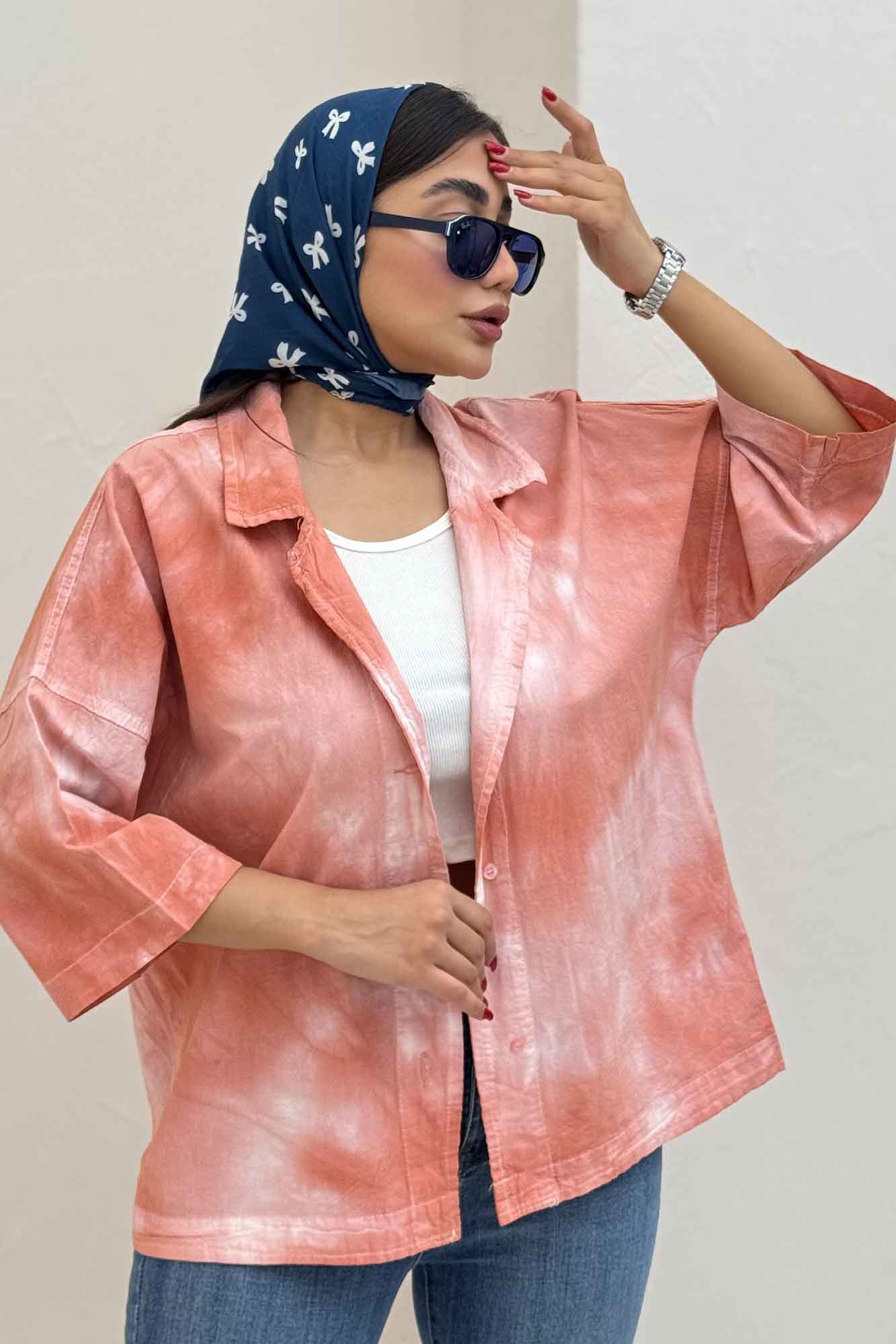 مانتو لینن آستین سه رب یقه شکاری (آبرنگی)TR