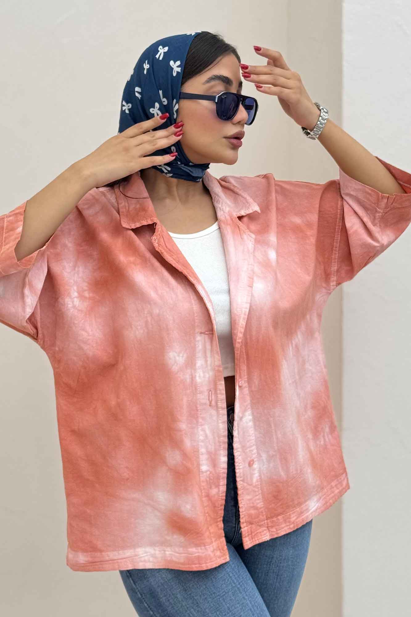 مانتو لینن آستین سه رب یقه شکاری (آبرنگی)TR