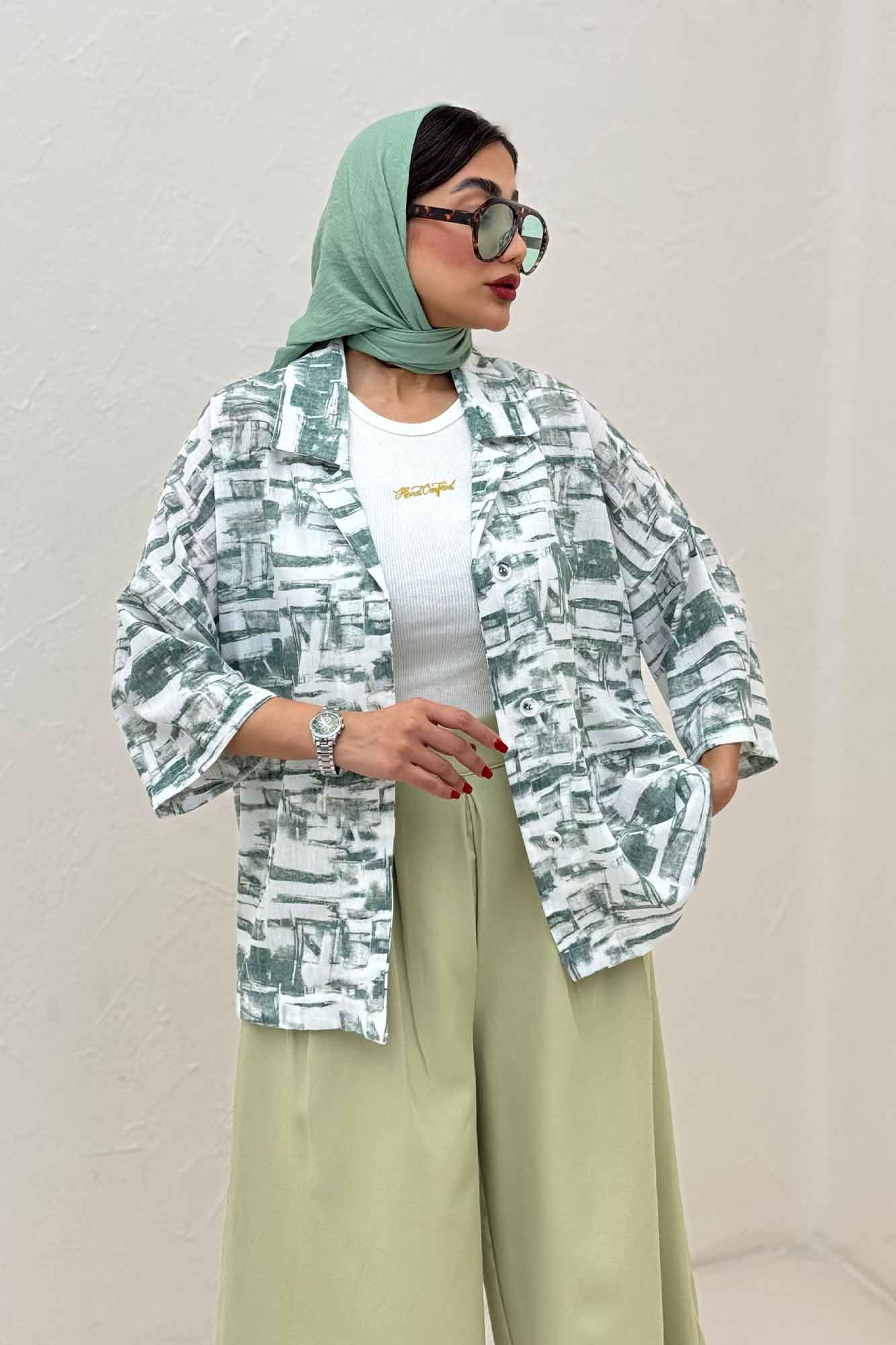 مانتو یقه شکاری لینن طرح دار کد 3