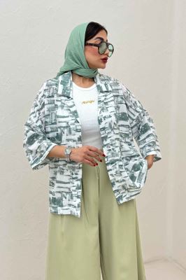 مانتو یقه شکاری لینن طرح دار کد 3