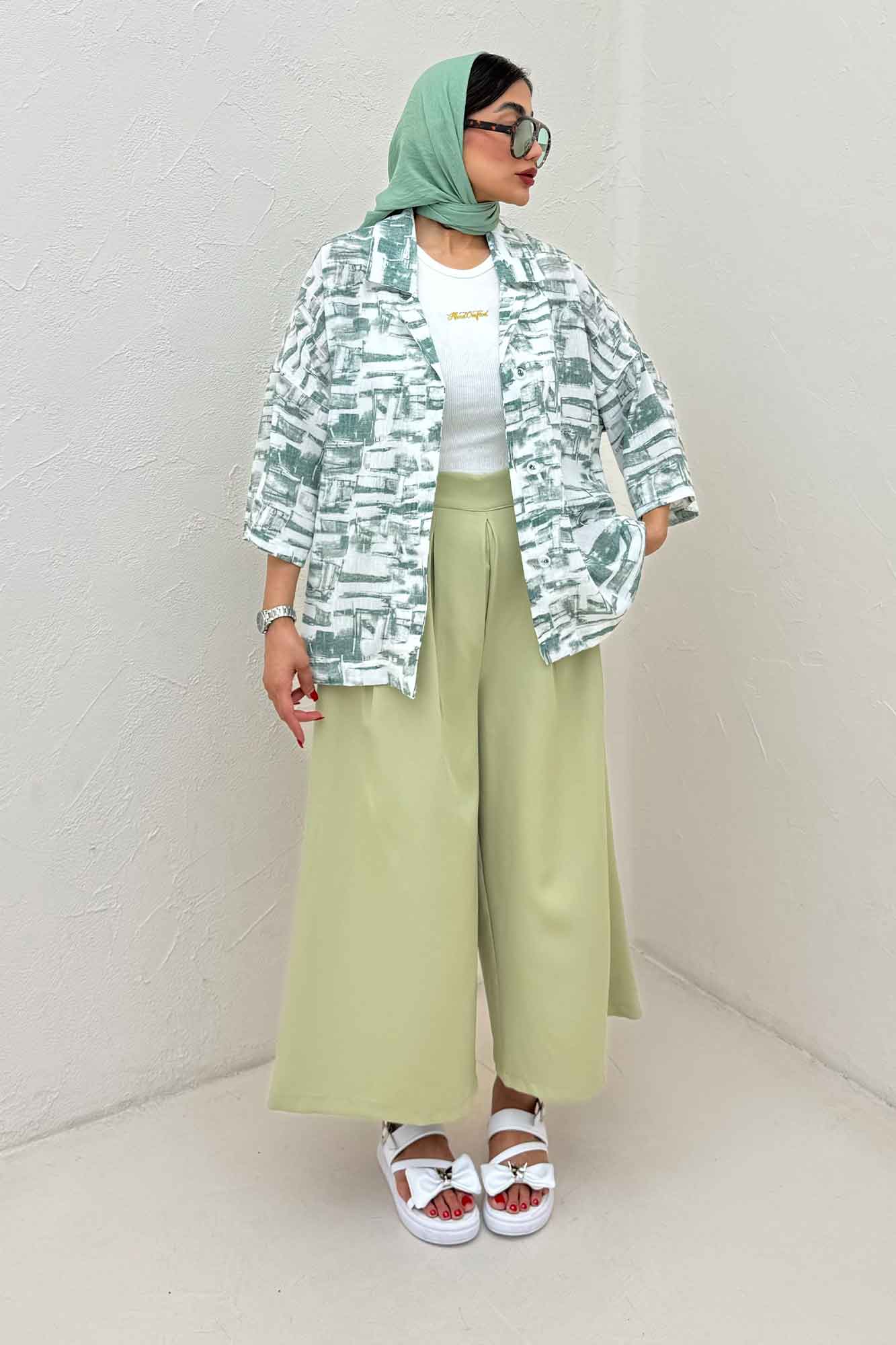 مانتو یقه شکاری لینن طرح دار کد 3