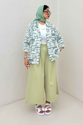 مانتو یقه شکاری لینن طرح دار کد 3