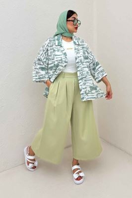 مانتو یقه شکاری لینن طرح دار کد 3