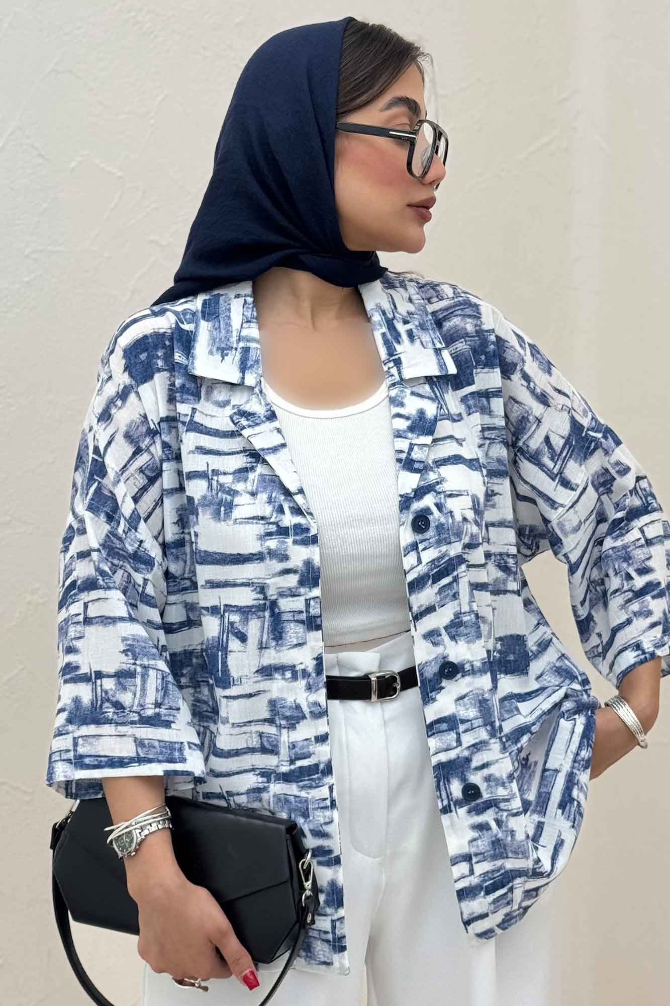 مانتو یقه شکاری لینن طرح دار کد 3