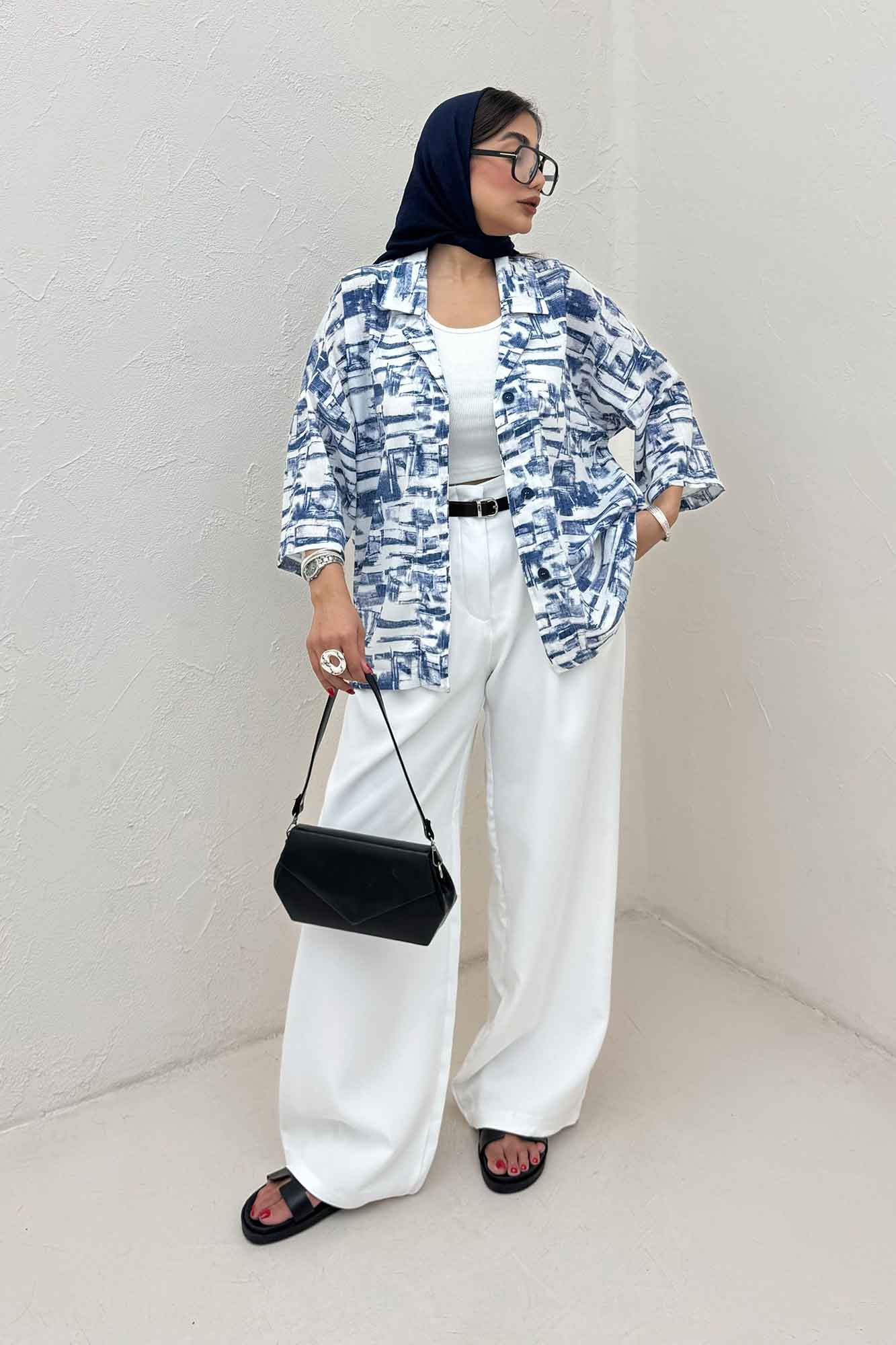 مانتو یقه شکاری لینن طرح دار کد 3