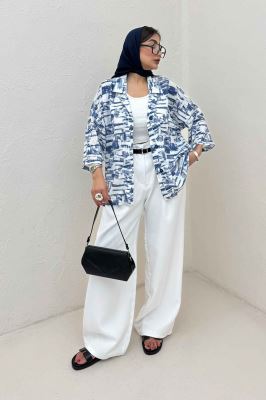 مانتو یقه شکاری لینن طرح دار کد 3