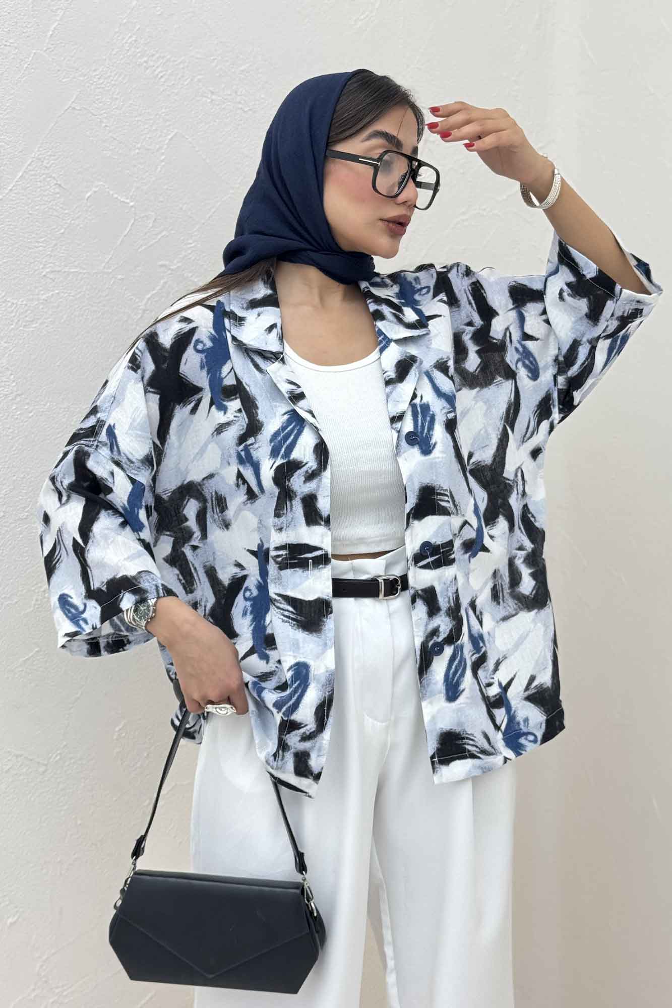 مانتو یقه شکاری لینن طرح دار کد 4