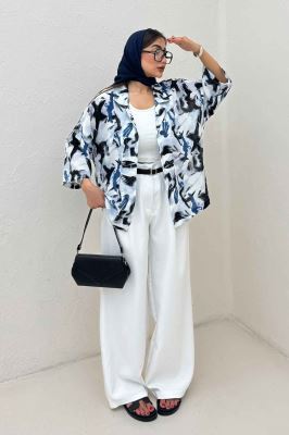 مانتو یقه شکاری لینن طرح دار کد 4