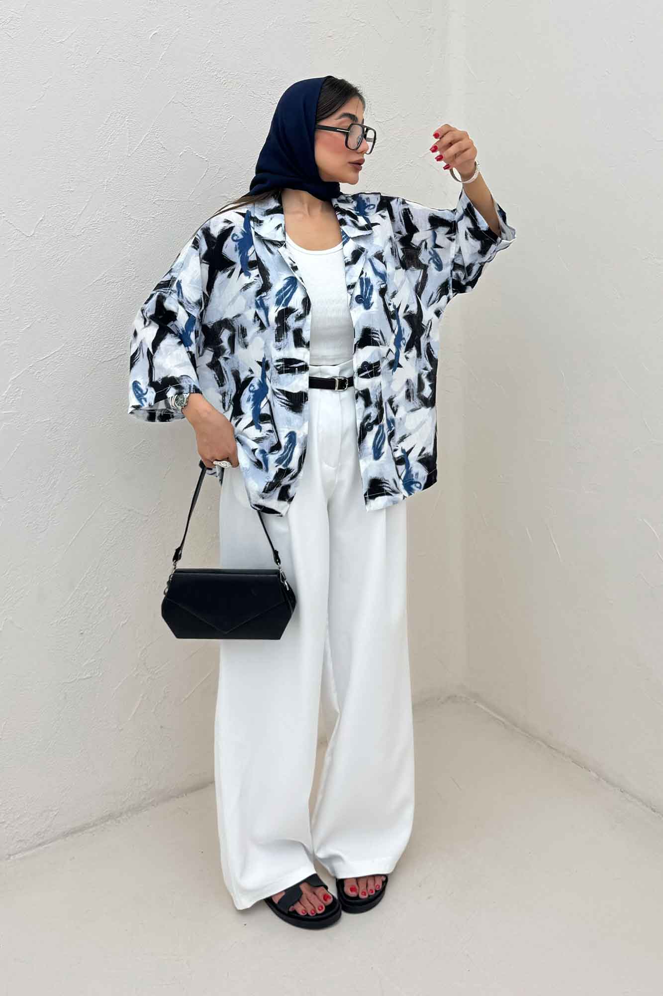 مانتو یقه شکاری لینن طرح دار کد 4