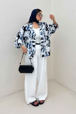 مانتو یقه شکاری لینن طرح دار کد 4