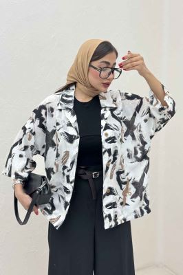 مانتو یقه شکاری لینن طرح دار کد 4