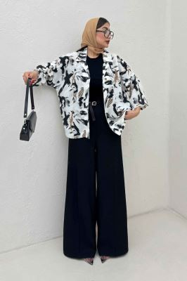 مانتو یقه شکاری لینن طرح دار کد 4