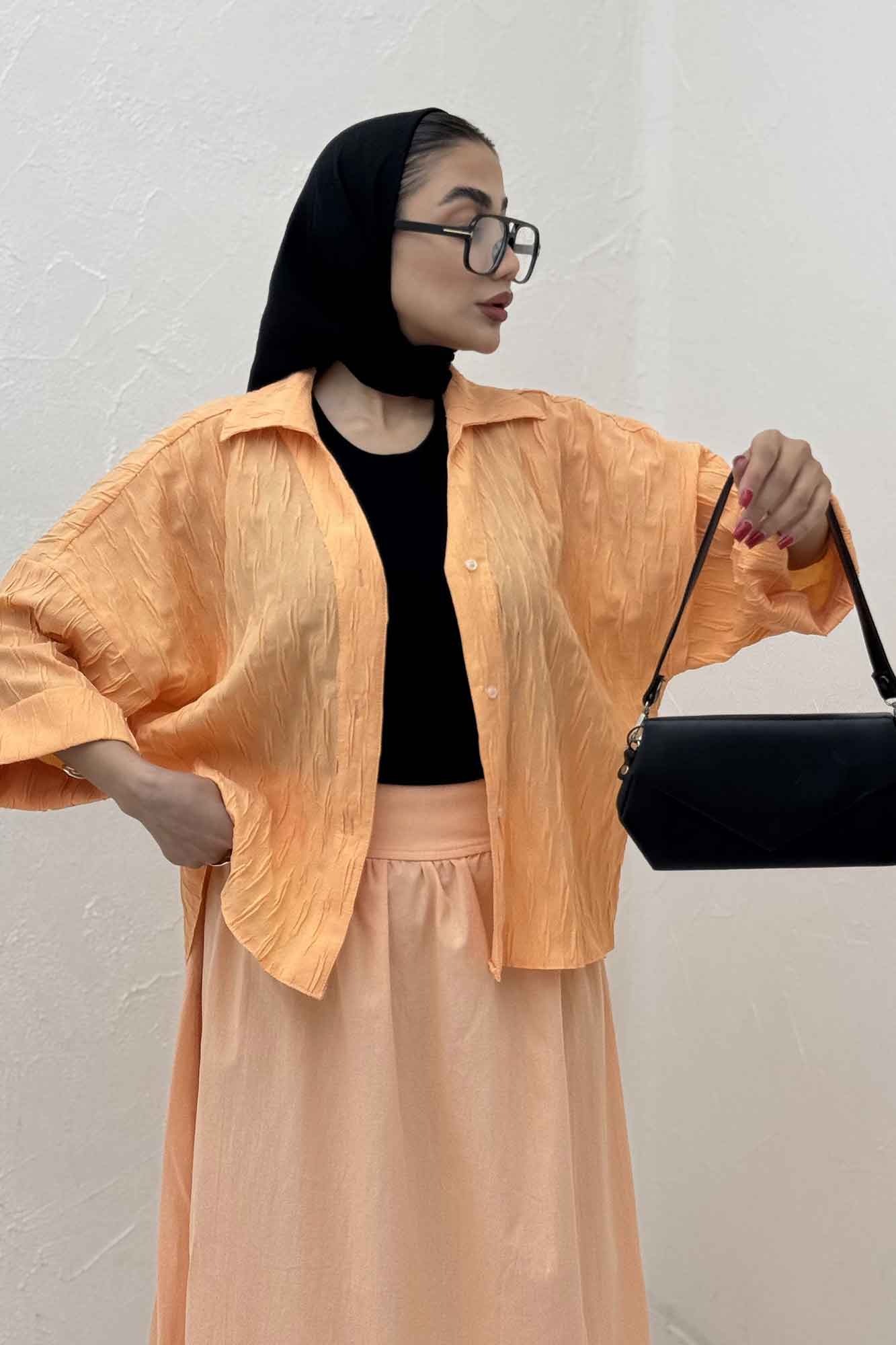 شومیز حلزونی پشت بلند مچ پاکتی