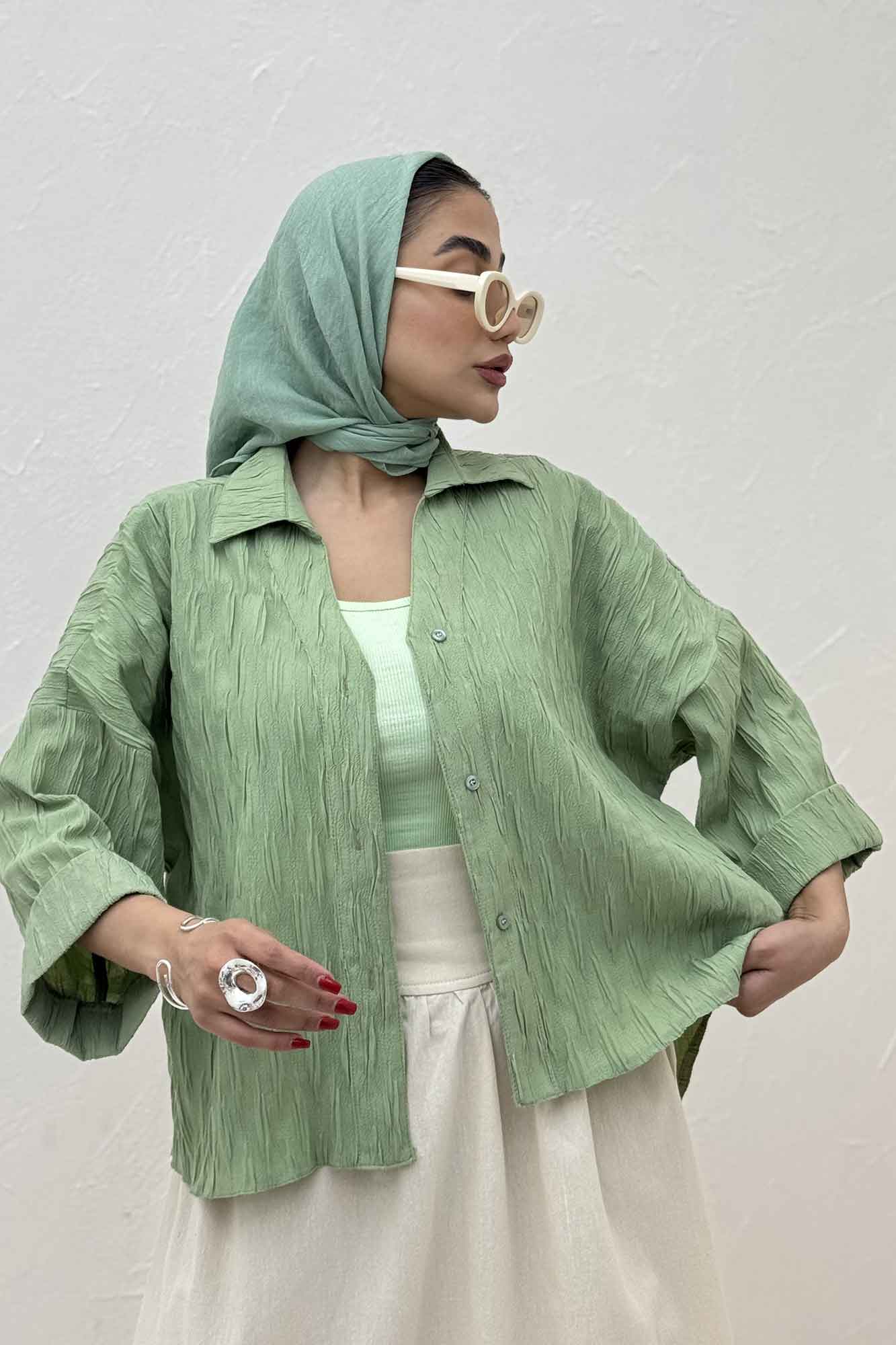 شومیز حلزونی پشت بلند مچ پاکتی