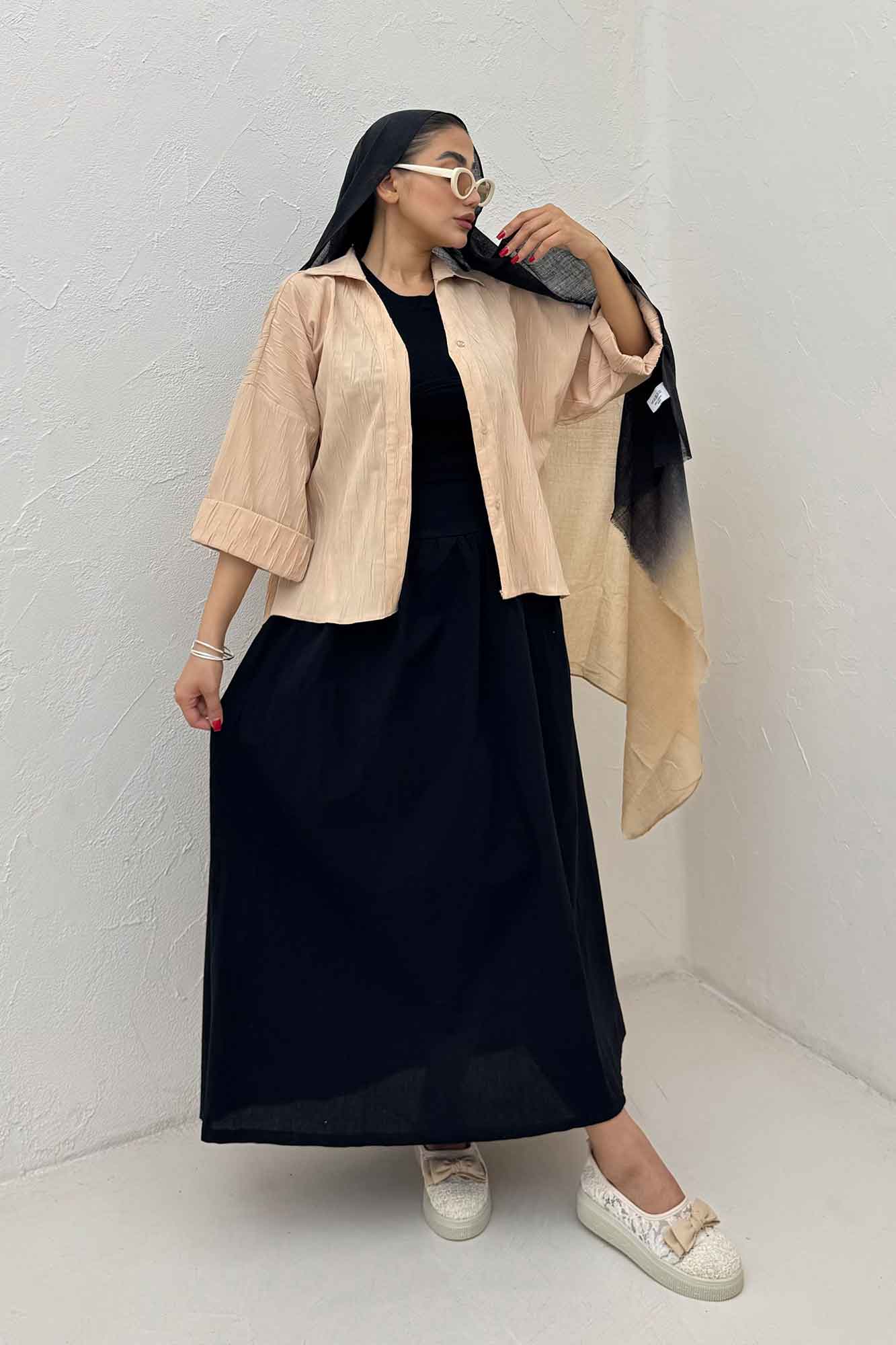 شومیز حلزونی پشت بلند مچ پاکتی