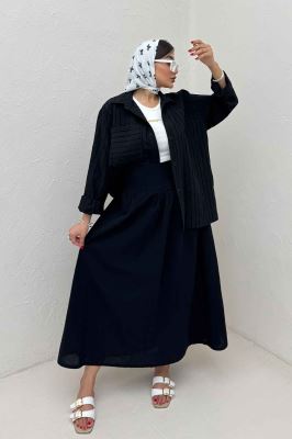 شومیز مانتویی راه راه ژاکارد تک جیب