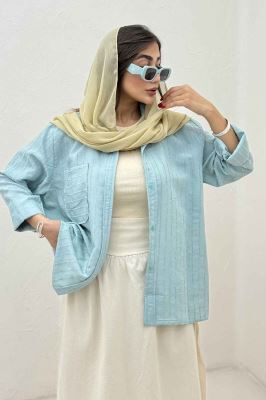 شومیز مانتویی راه راه ژاکارد تک جیب