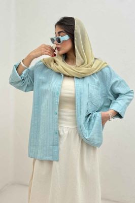 شومیز مانتویی راه راه ژاکارد تک جیب