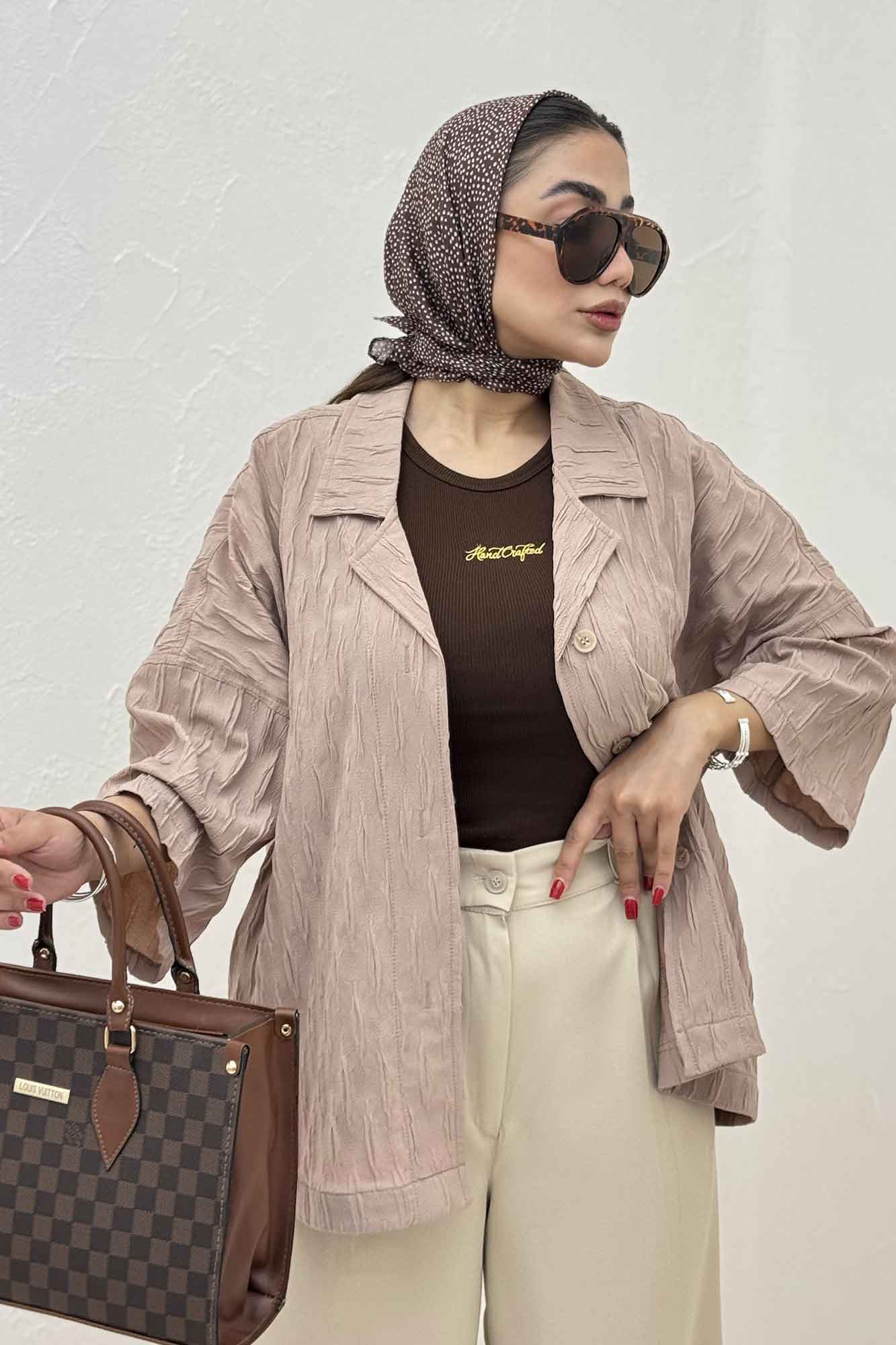 مانتو حلزونی یقه شکاری آستین سه رب