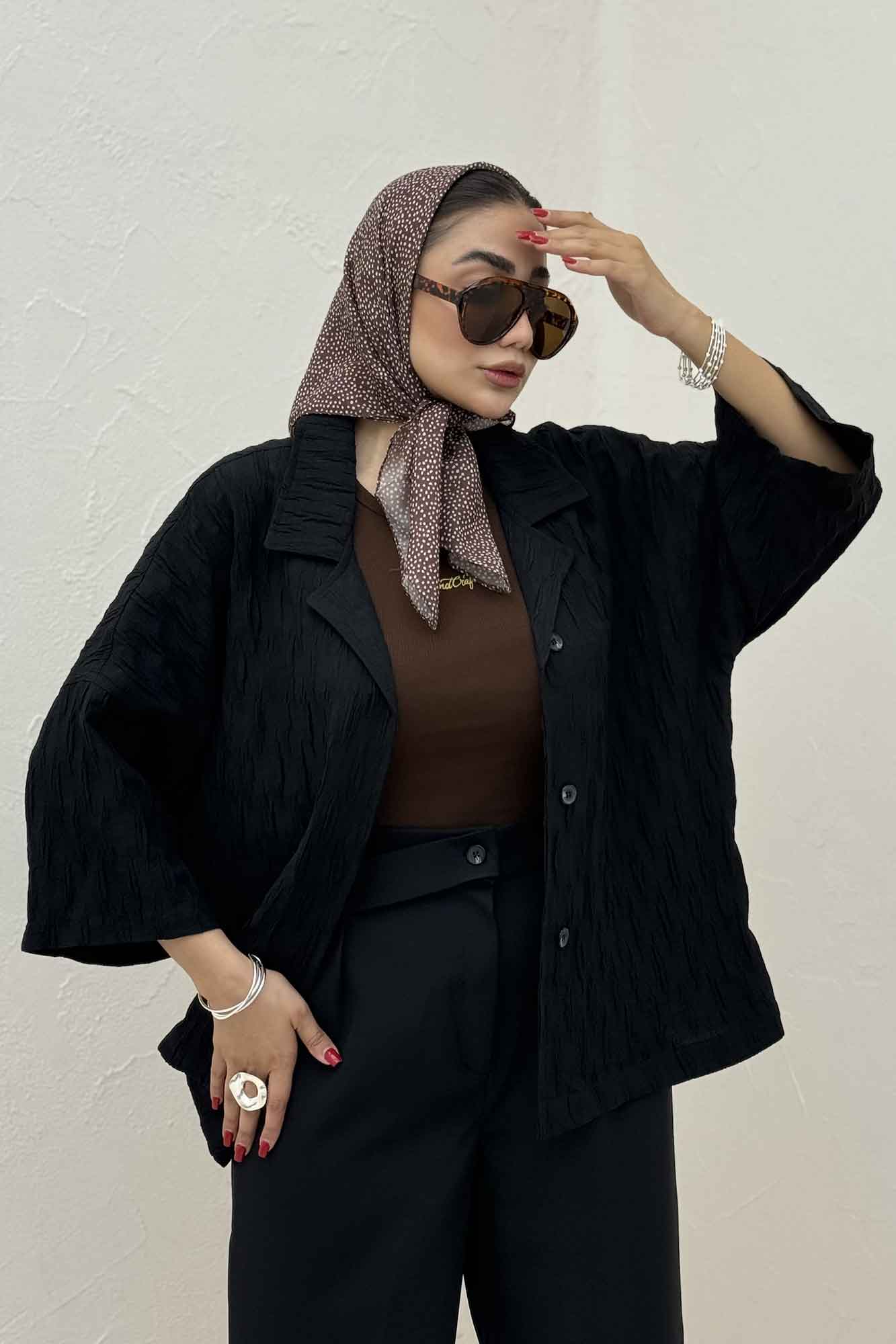 مانتو حلزونی یقه شکاری آستین سه رب