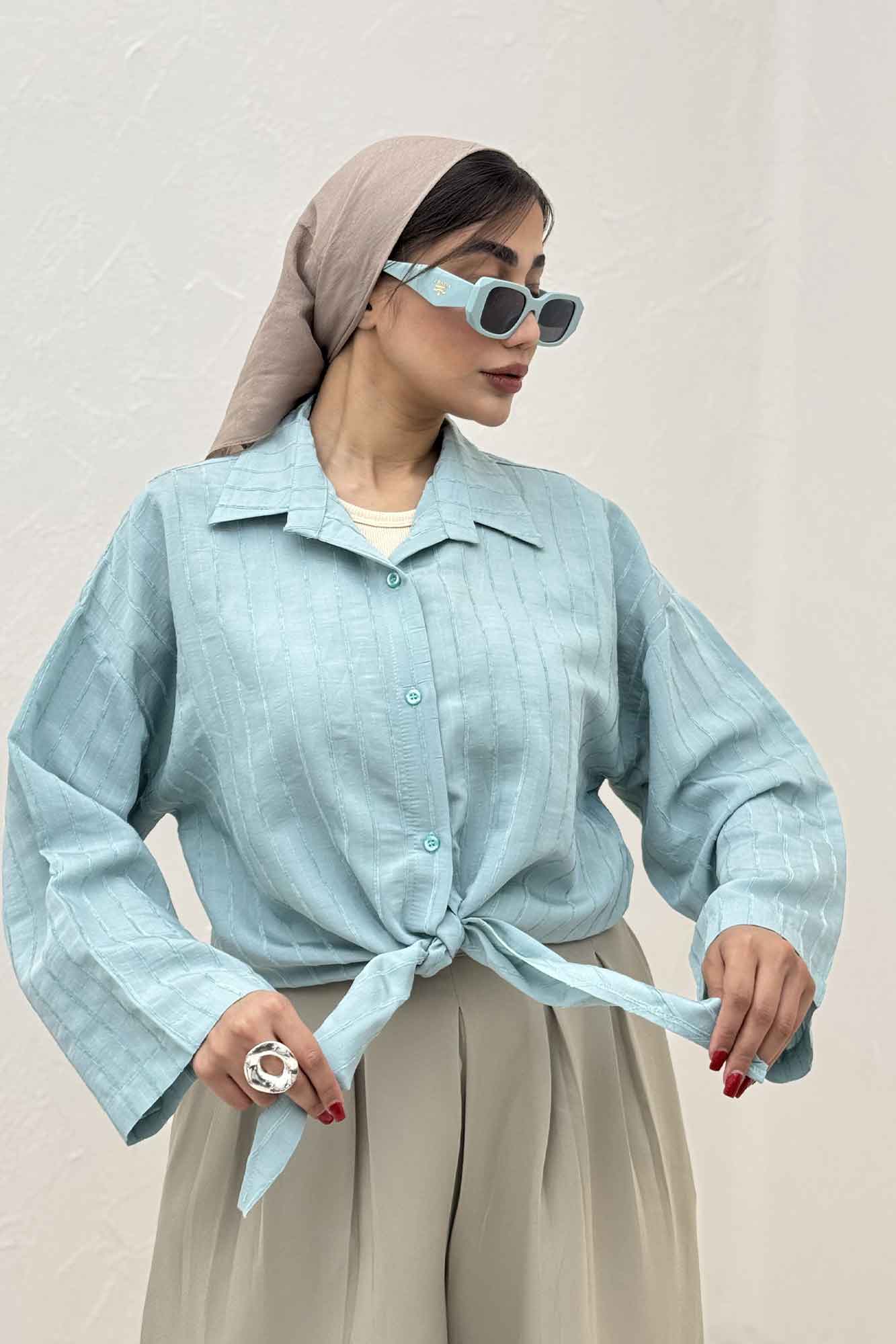 شومیز راه راه استرایپ پایین گره 