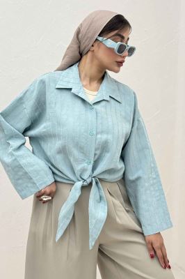 شومیز راه راه استرایپ پایین گره 