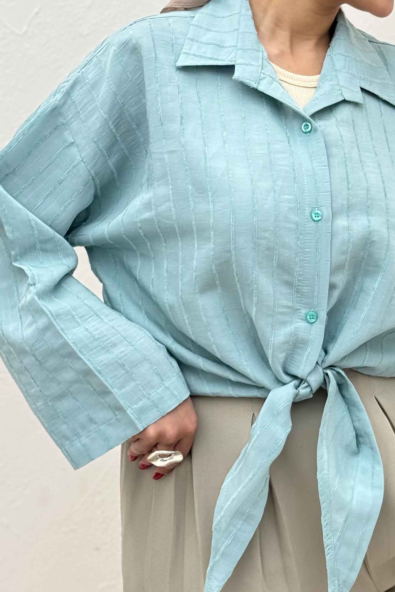 شومیز راه راه استرایپ پایین گره 