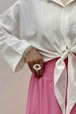 شومیز راه راه استرایپ پایین گره 