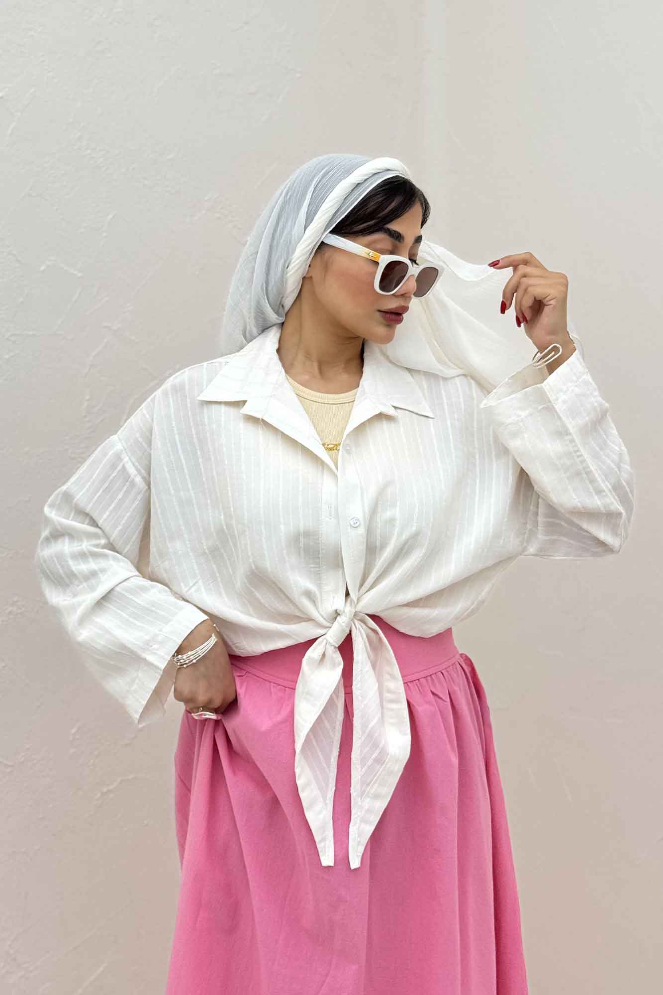 شومیز راه راه استرایپ پایین گره 