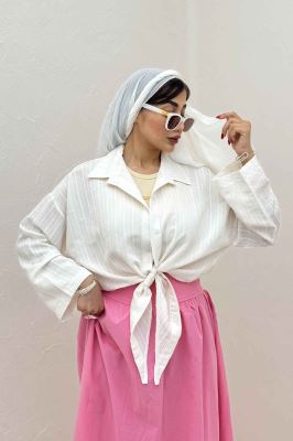 شومیز راه راه استرایپ پایین گره 