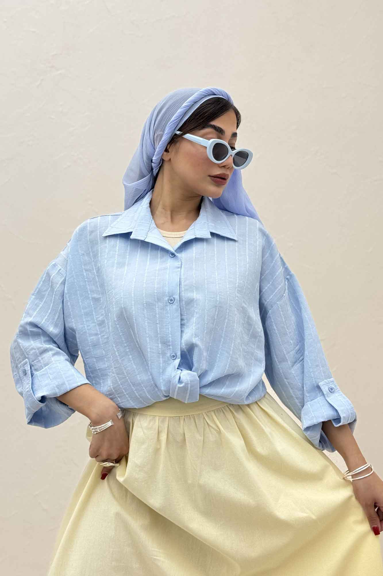 شومیز راه راه استرایپ پایین گره 