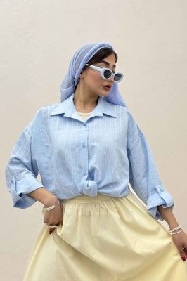 شومیز راه راه استرایپ پایین گره 