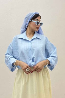 شومیز راه راه استرایپ پایین گره 