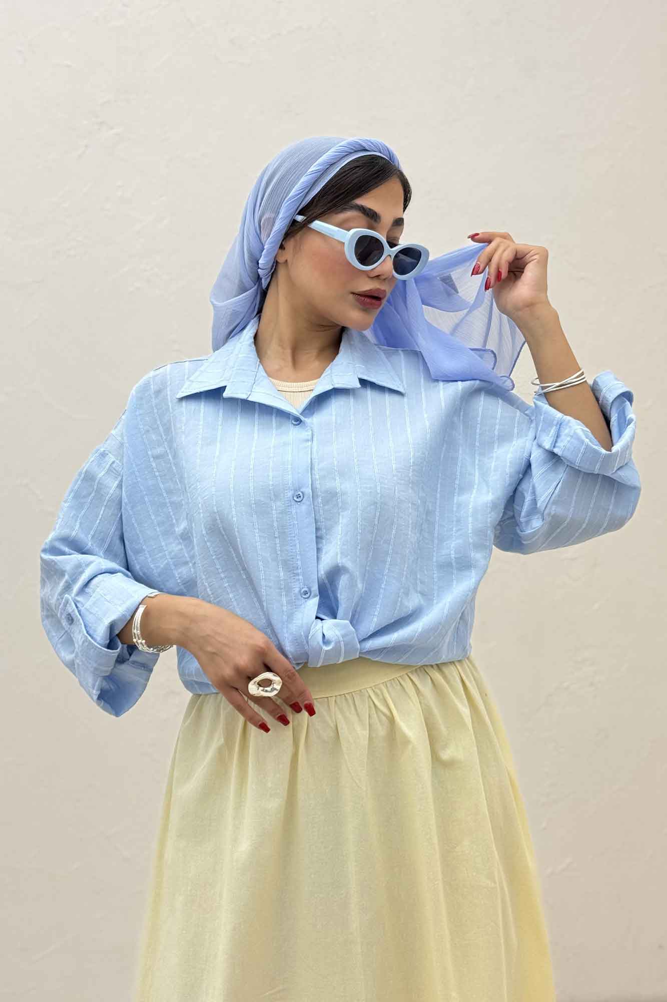 شومیز راه راه استرایپ پایین گره 