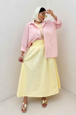 شومیز مانتویی راه راه ژاکارد تک جیب