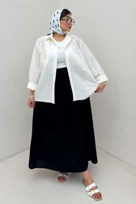 شومیز مانتویی راه راه ژاکارد تک جیب