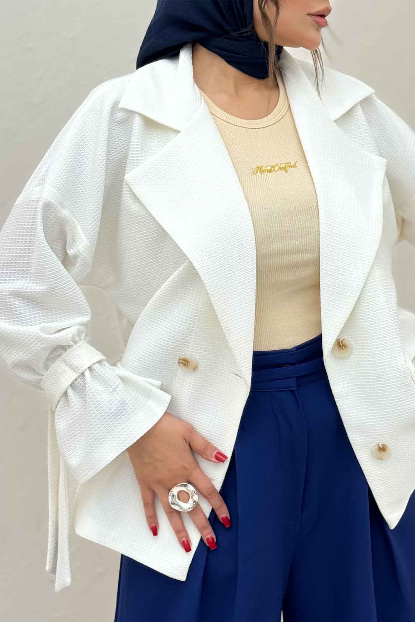 مانتو لینن کنفی آستین بند دار 