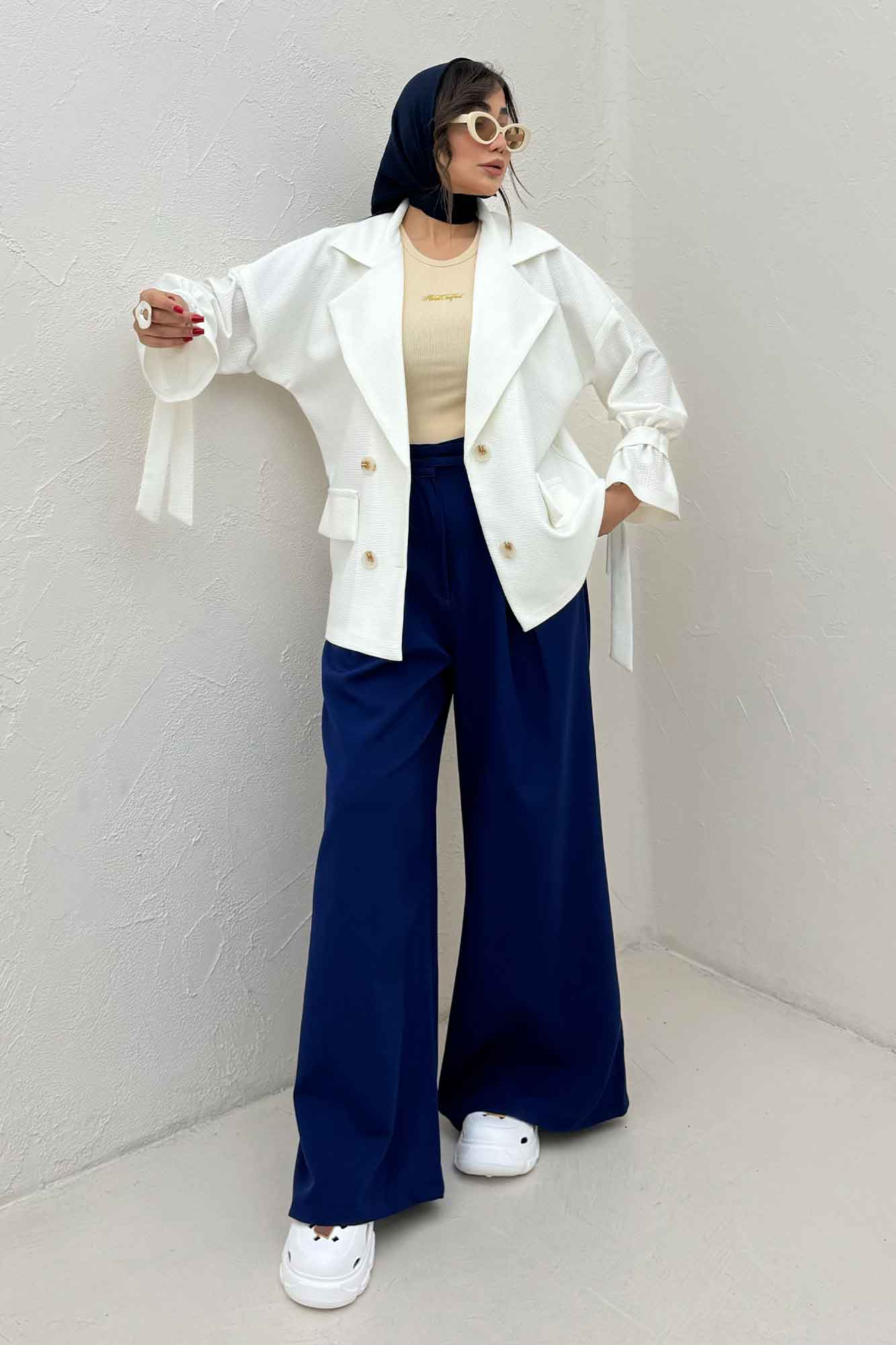 مانتو لینن کنفی آستین بند دار 