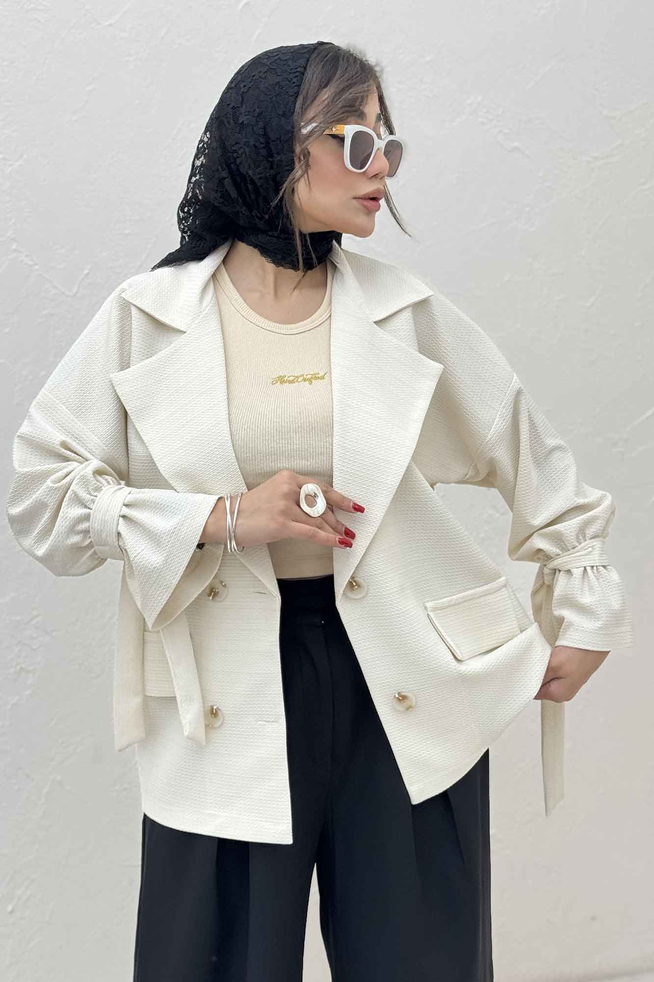 مانتو لینن کنفی آستین بند دار 