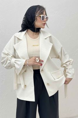 مانتو لینن کنفی آستین بند دار 