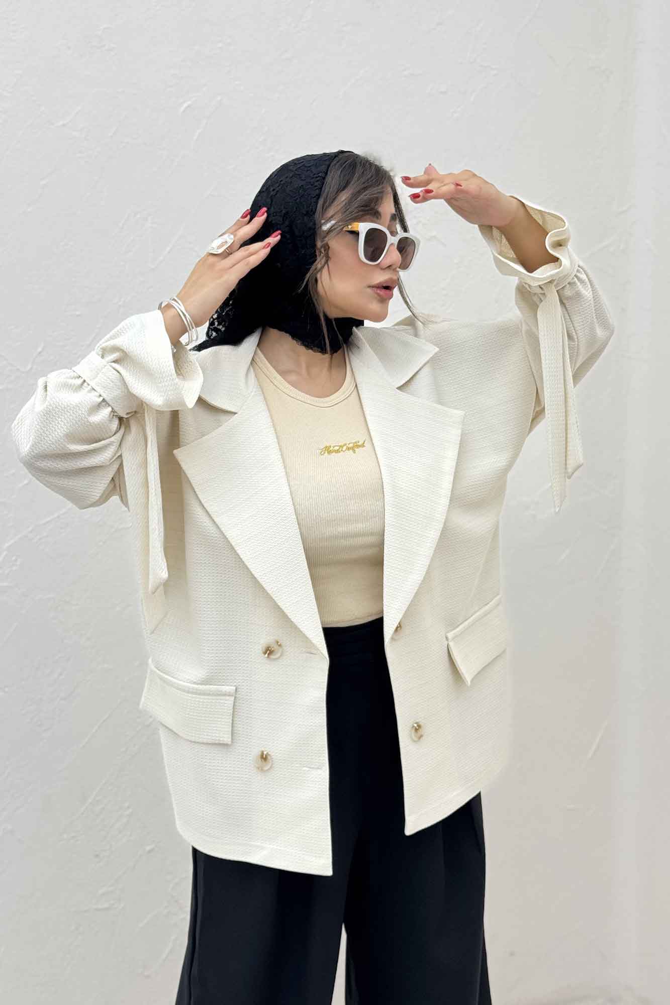 مانتو لینن کنفی آستین بند دار 