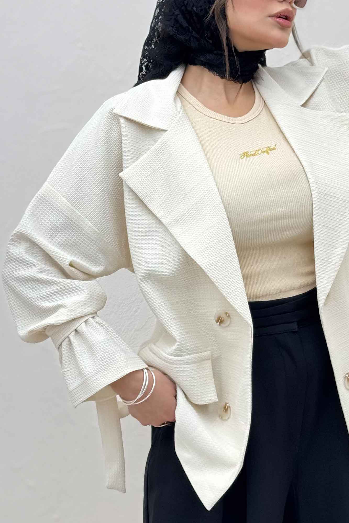 مانتو لینن کنفی آستین بند دار 