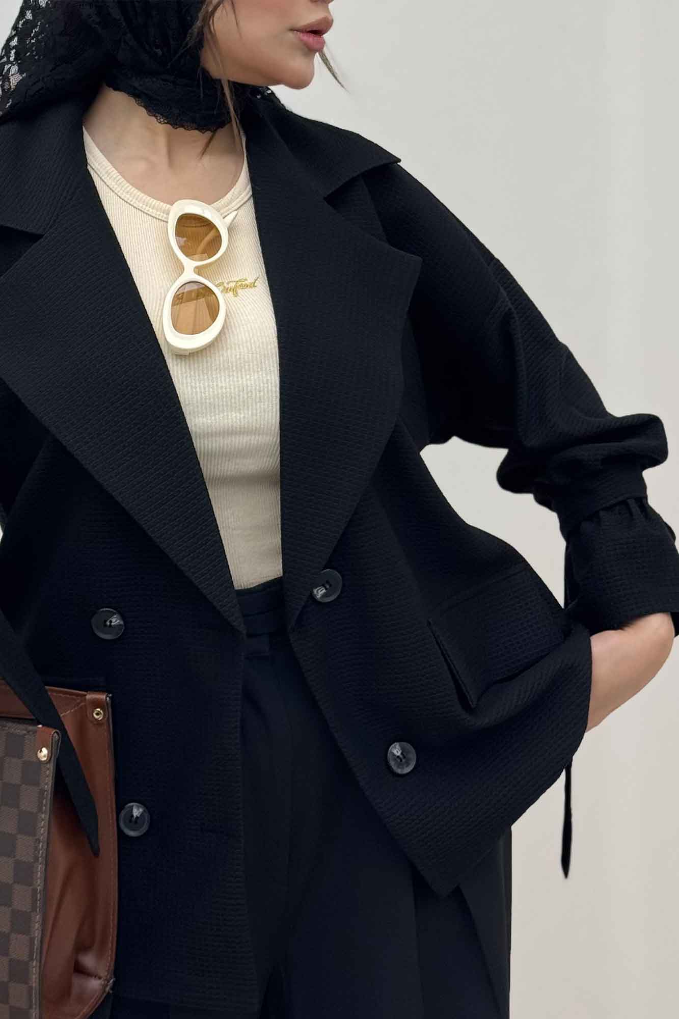 مانتو لینن کنفی آستین بند دار 