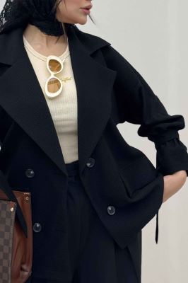 مانتو لینن کنفی آستین بند دار 