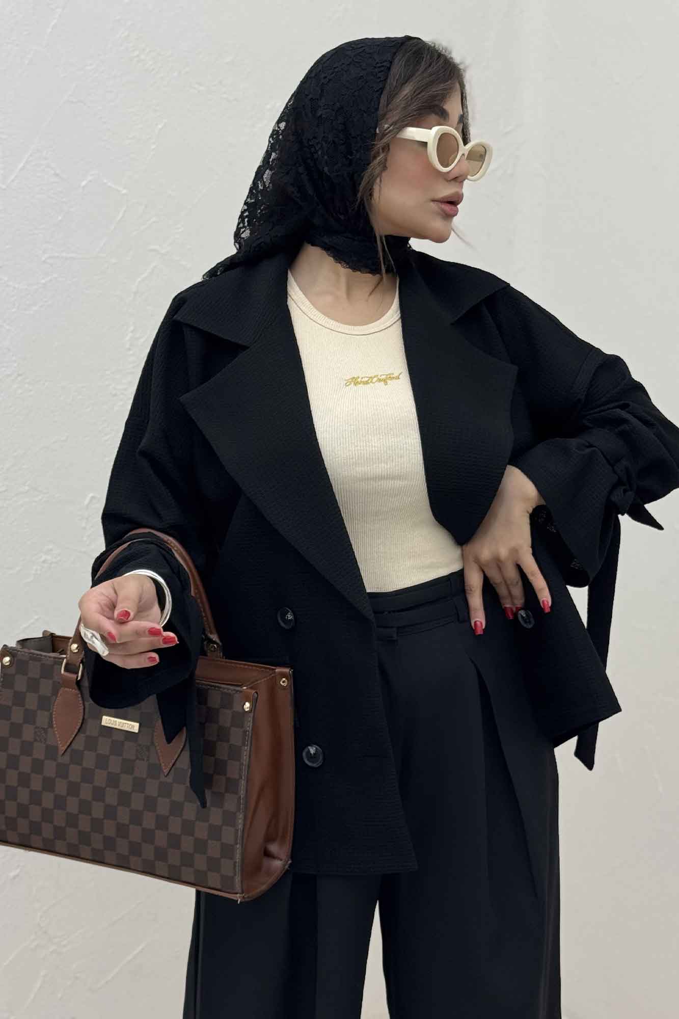 مانتو لینن کنفی آستین بند دار 