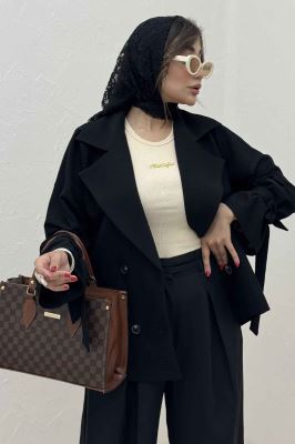 مانتو لینن کنفی آستین بند دار 