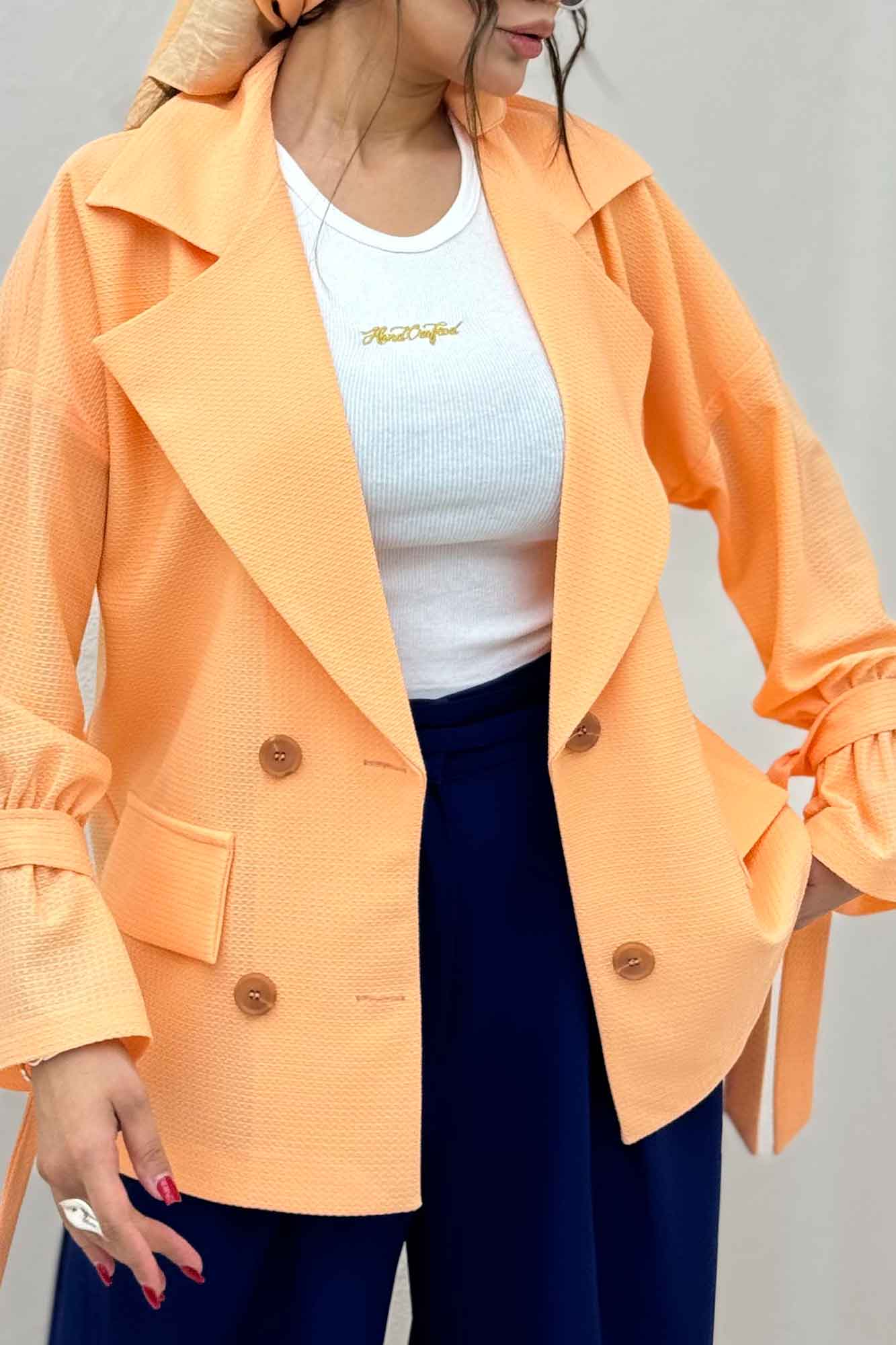 مانتو لینن کنفی آستین بند دار 