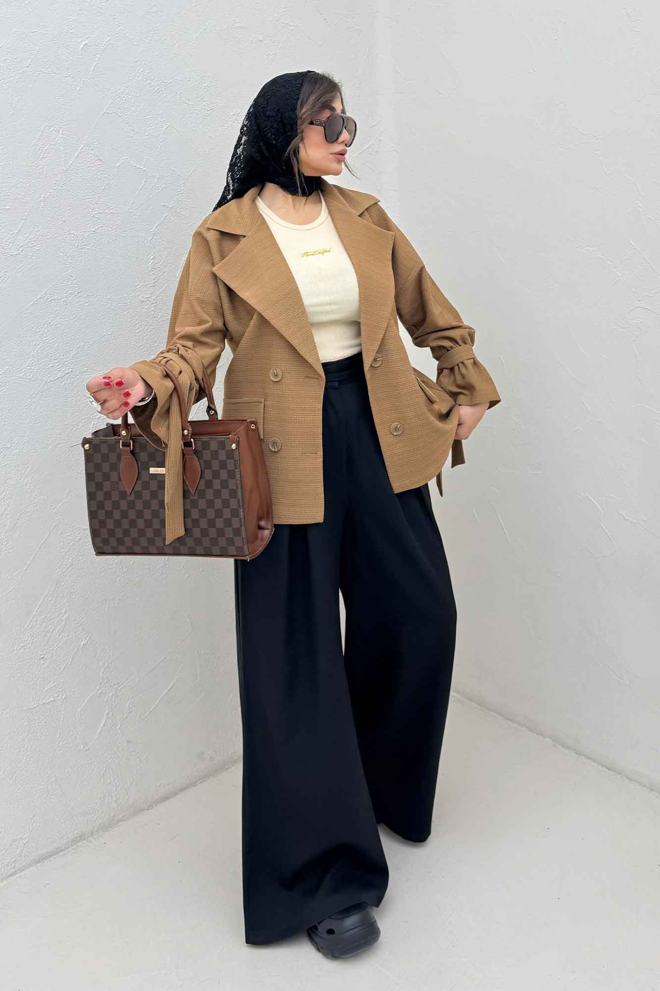 مانتو لینن کنفی آستین بند دار 